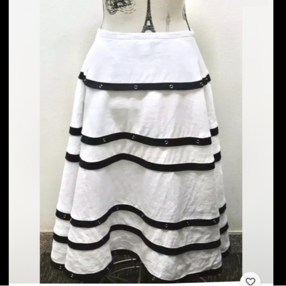 Richard Malcolm Women Full Linen Skirt White Black Stripe  6